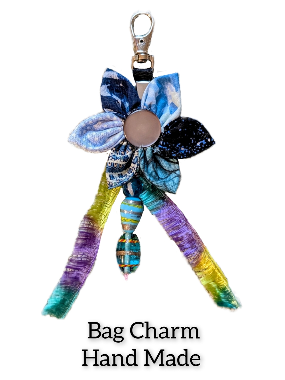 Handmade Multicolor Floral Bag Charm - Blue Accent